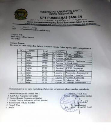 Jadwal Posyandu Lansia Bulan Agustus 2023
